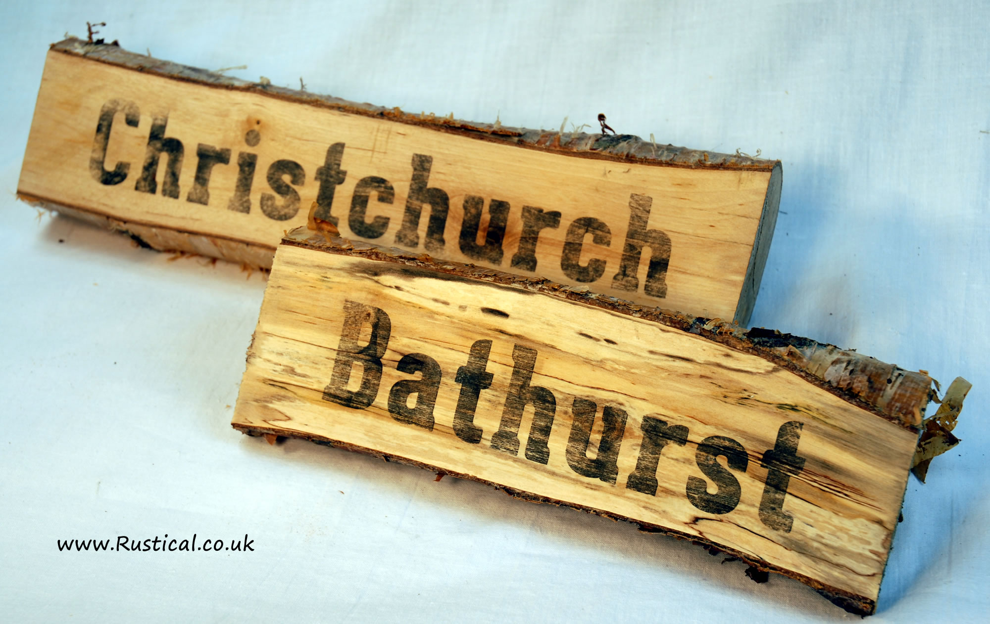 Wedding table names made on logs